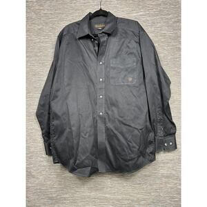 Ariat Shirt Mens Large Black Solid Button Up Long Sleeve Western Logo Cotton
